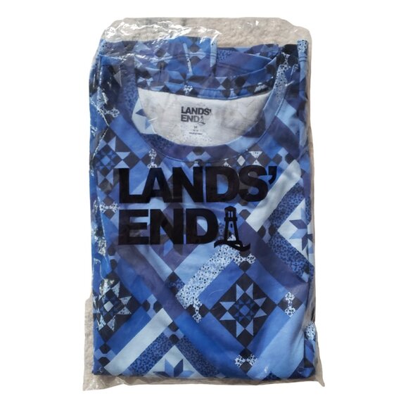 Lands End Supima Cotton Relaxed LS Quilt Pattern Crew Neck Tee Medium NWT - Picture 6 of 6